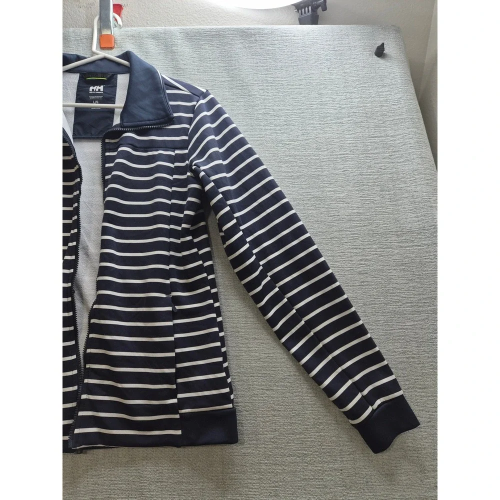 Helly Hansen Jacket Womens Large Blue White Striped Collared No Zip Casual